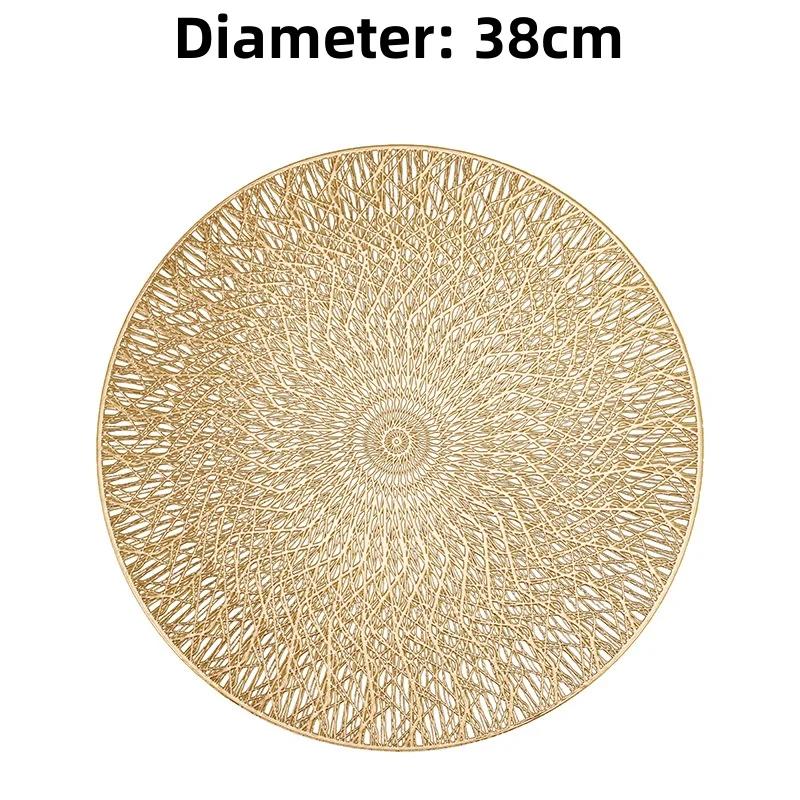 

Hollow Round Placemats Hot Gold Pvc Heat Insulation Waterproof Mat Household Simple Environmental Protection Non-slip Table Mats 38cm