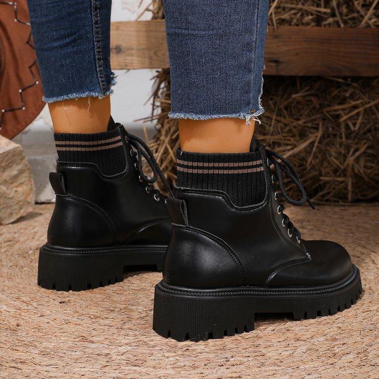 New Women'S Platform Ankle Boots White Pu Leather Thick Sole Combat Booties Woman Spring Autumn Non Slip Motorcycle Boots