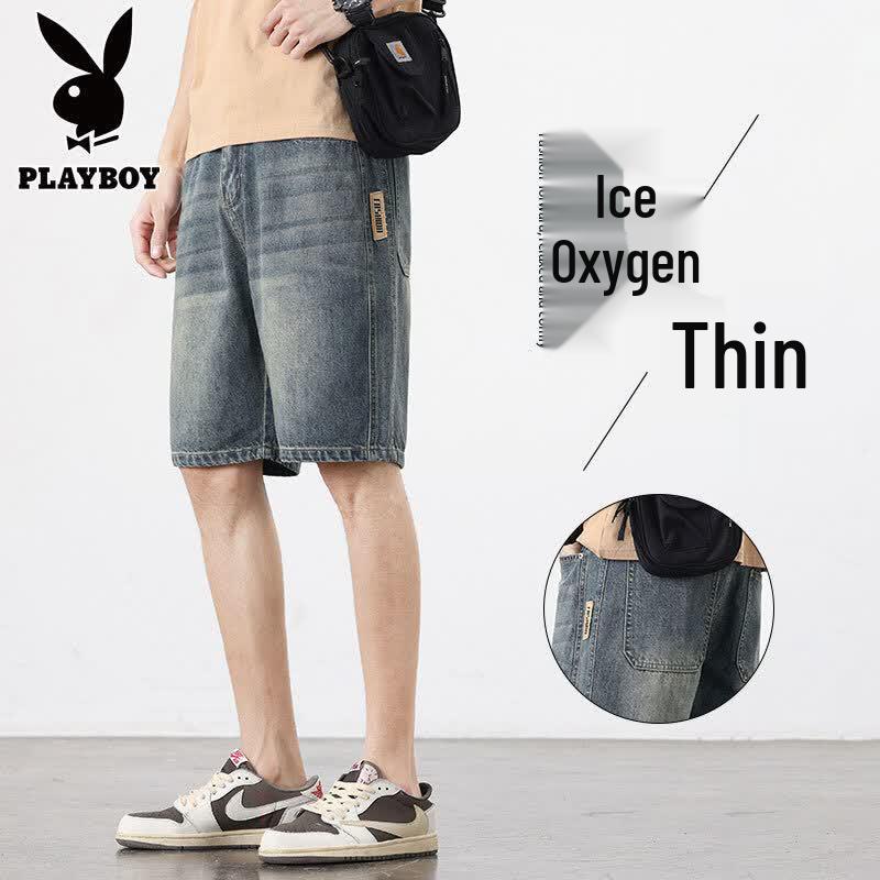 PLAYBOY Men s Cooling Straight Fit Vintage Denim Shorts 28