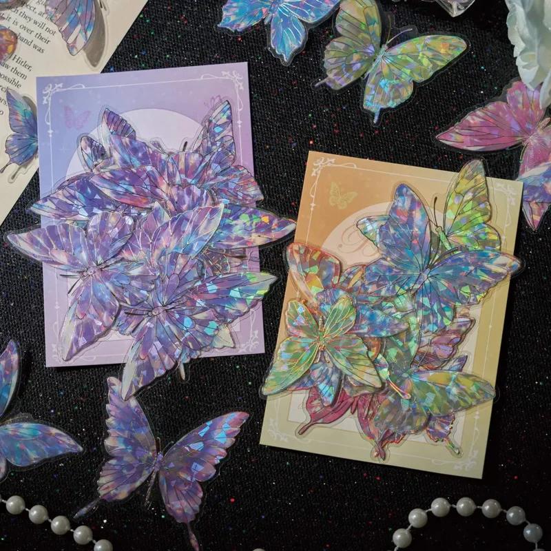 40 pcs Crystal Butterfly PET Stickers, Iridescent Gold Series, Diorama Journal Decorations