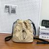 Simple trendy brand small satchel women's lightweight nylon mobile phone bag lazy pleated drawstring messenger bag men's shoulder bag