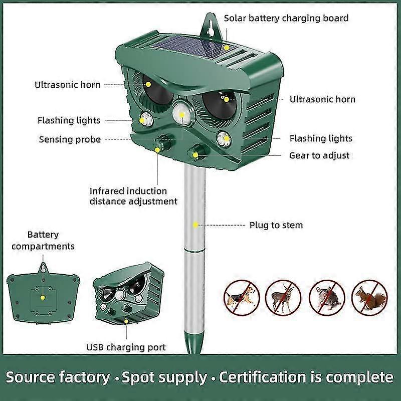 Ultrasonic Cat Repeller, Outdoor Cat Dog Repeller, Waterproof Solar Charge Repeller