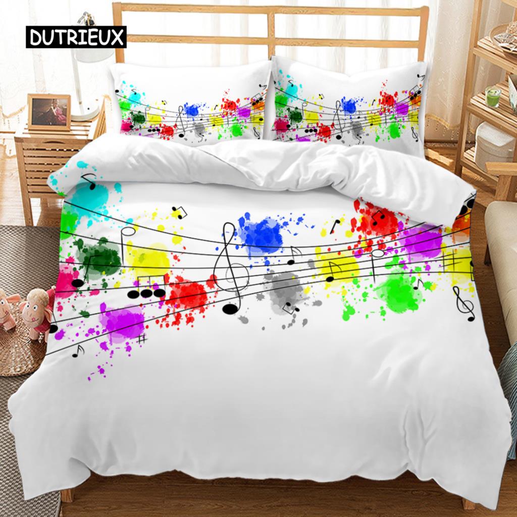 Music Series Comforter Cover Collection Rainbow Music Notes Tie Dye Sleep Bedding Collection Musical Party Double Size Queen Dimension King Size Size