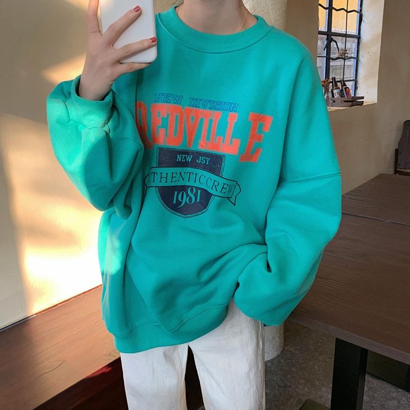 

Women s Vintage Letter Print Crew Neck Sweatshirt Oversized Casual Pullover XXL озеро синього кольору