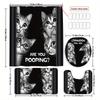 4Pcs Funny Black Cat Shower Curtain Set with Non-Slip Bath Mat, Toilet Lid Cover, Contour Rug & 12 Hooks, Bathroom Decor