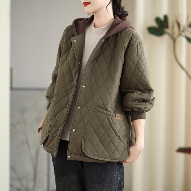 2025 Winter Korean Style Retro Thick Warm Hooded Cotton Coat for Women