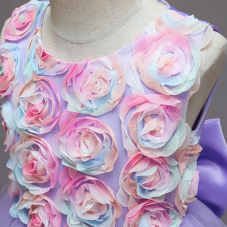 Girls Mesh Flower Runway Dress Children's Party Wedding Princess Dress with Train
