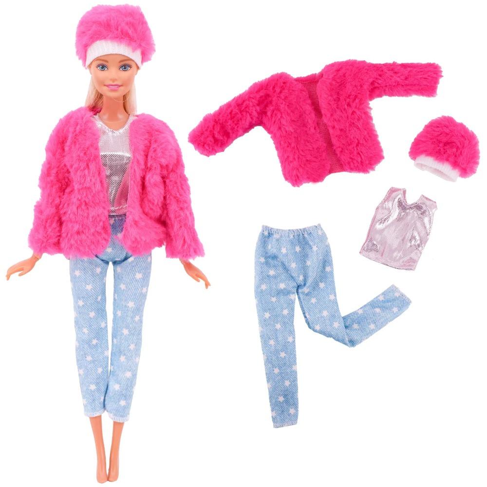 4 Stk/Set Pelzweste Mantel + Kleid/Freizeitoutfit für 30 cm 11,8 Zoll Puppenkleidung Accessoires Plüschjacke Berühmtheit, Kindergeschenk