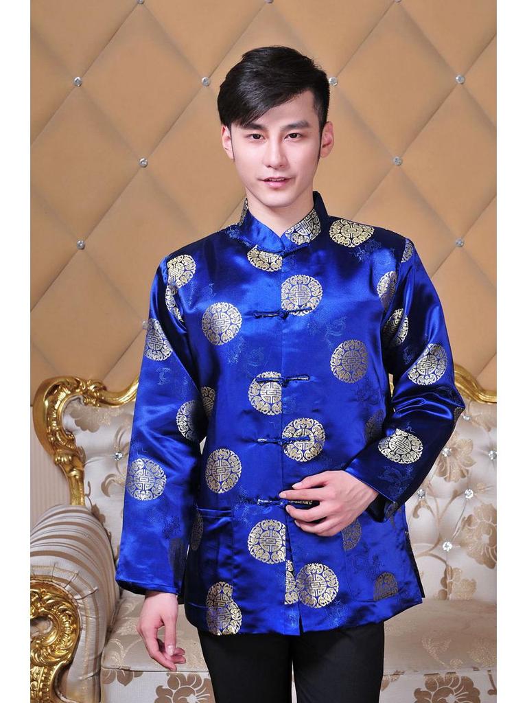 Men's Chinese Style Tang Suit: Long-Sleeved Festive Coat for Spring and Autumn - Ideal for Middle-Aged and Elderly Performances or Photos.