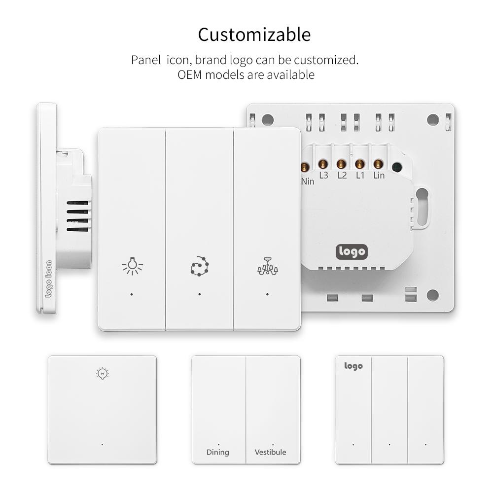 Wi-Fi Ultrathin Smart Switch 250V EU Switch Wall Light Use Tuya APP Works With Alexa google Home Voice Control ODM Factory