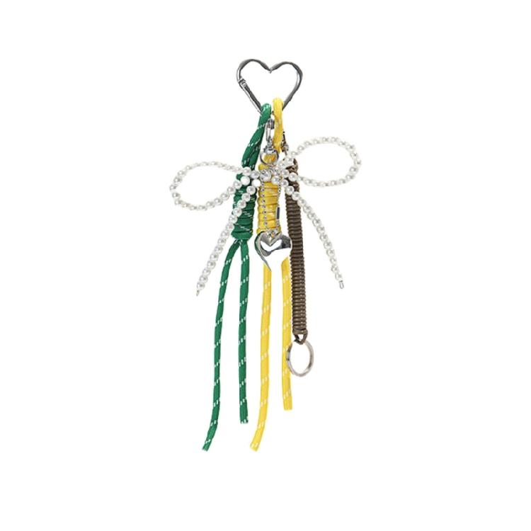 Trendy Pearls Bowknot Key Chain Bag Pendant Soft Cotton Woven Lanyard for Keys and Handbags Decorative Purse Charm