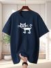 Hand Drawn Line Cat Print Unisex Short Sleeve Tshirt Simple Stick Kitty O Neck Tee Minimal Pet Fan Casual Male Street Fashion Tops