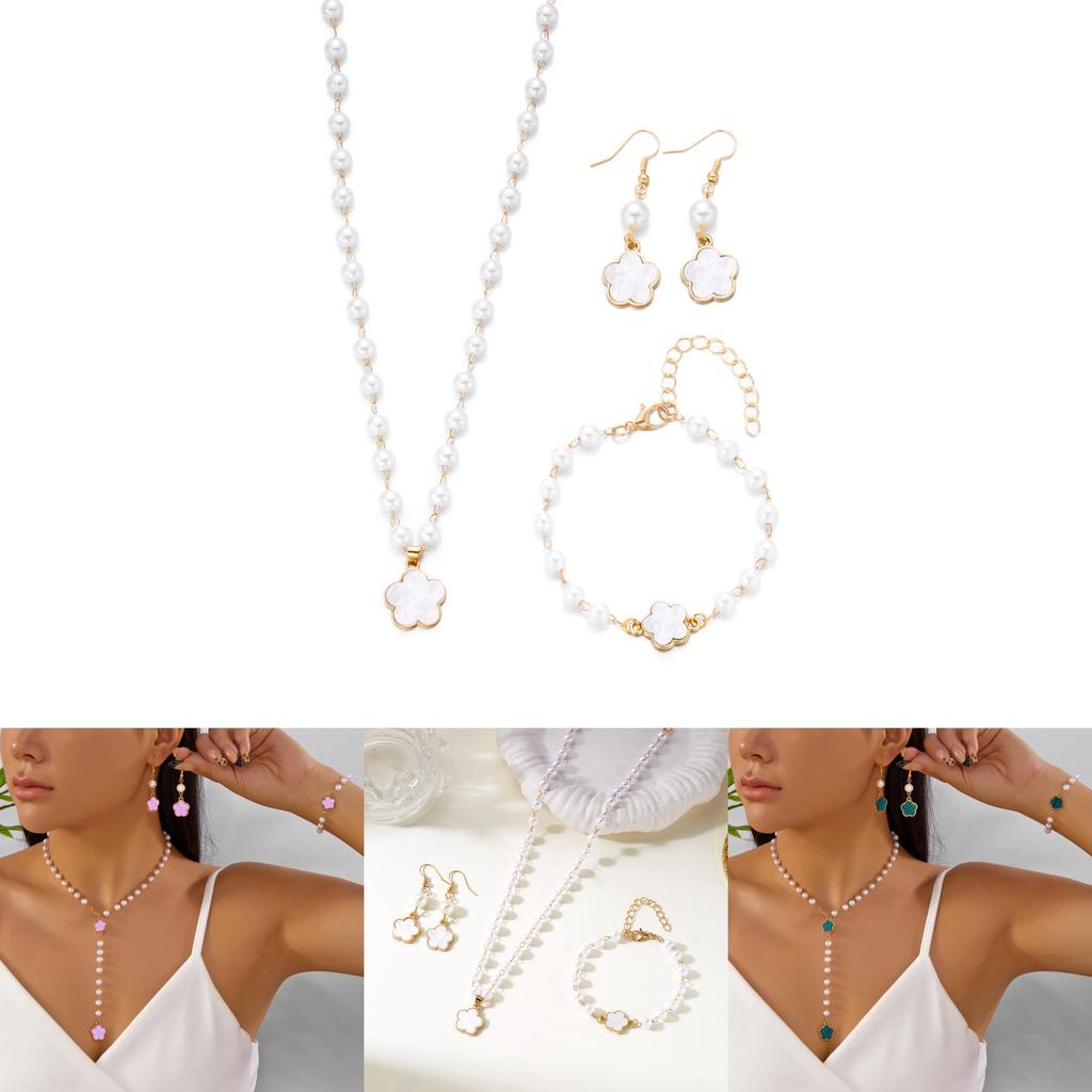 Geometric Flower Shape Jewelry Set With Pearl Pendant For Women Fashion Accessories