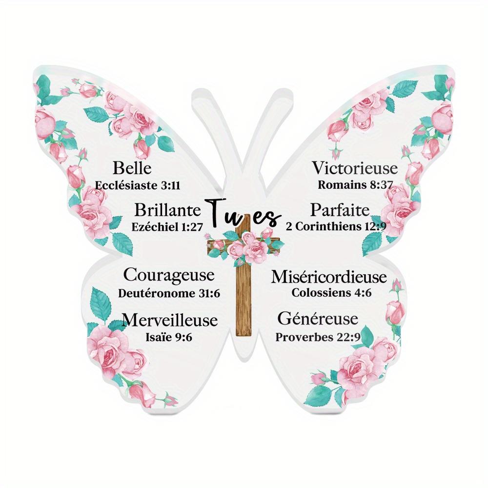 

1pc of French Butterfly-Shaped Acrylic Table Decoration, You Are Beautiful Ecclesiastes 3:11, Shining Ezekiel 1:27, Courageous Deuteronomy 31:6 8.8*11cm