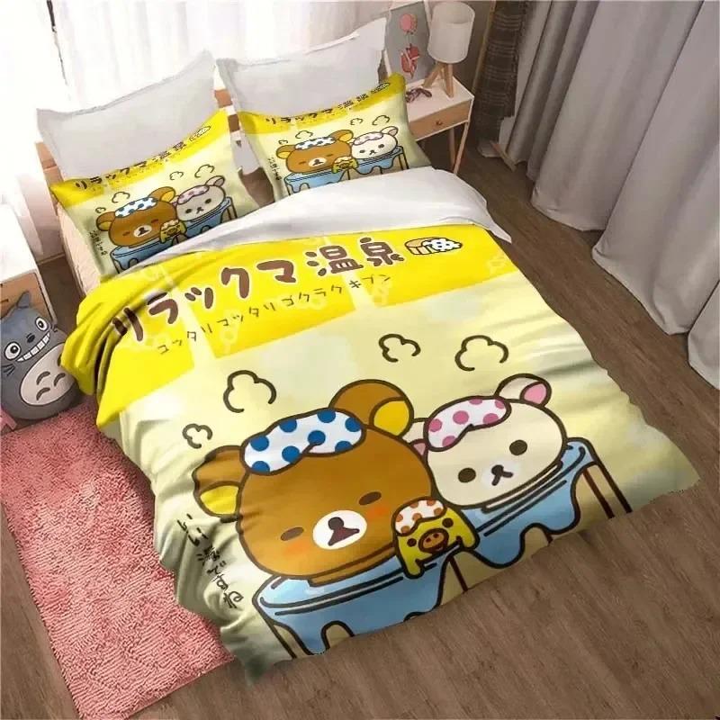 Cute Rilakkuma Bear Kawaii Bedding Set 3D Printed Suitable For Bedroom Duvet Cover Set With Pillowcases Kids Home Textile