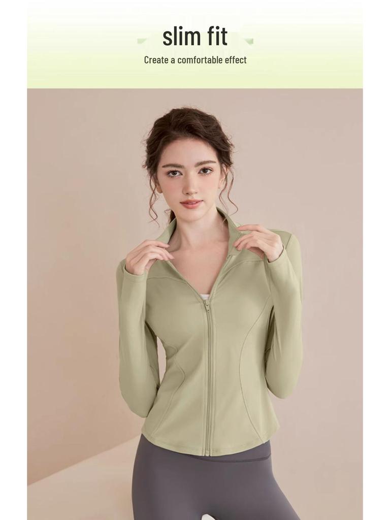 Women's Slimming Lambswool Jacket – Stand Collar, Velvet-Lined, Thick, Stretchy, Warm Yoga Top for Autumn & Winter