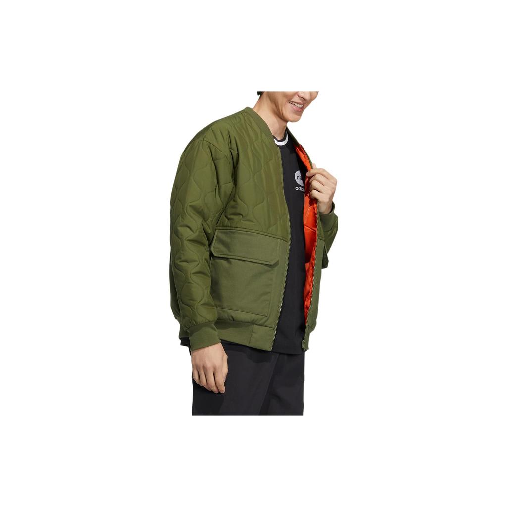 adidas Solid Color Round Neck Long Sleeve Jacket Cotton Winter Unisex Jacket Green HN4773