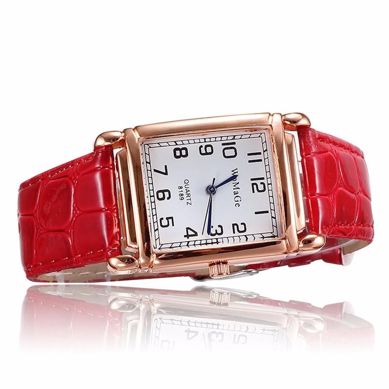 Women Watch Square Quartz Wristwatch Rectangle Leather Female Clock