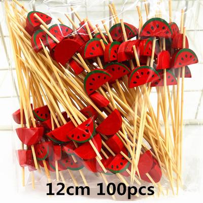 100pcs 12cm Fruit Cocktail Pick Stick Different Style Bamboo/PVC Buffet Cupcake Toppers Bar Tools Barware