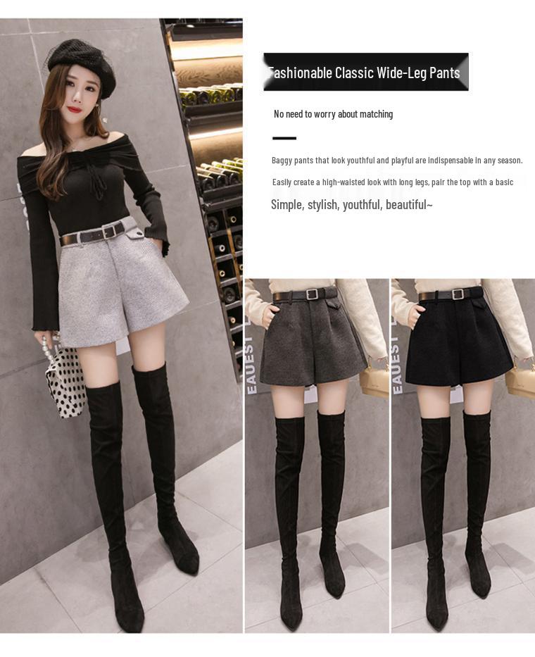 Women's Casual High-Waisted Wool-Blend Wide-Leg Shorts - Early Autumn/Winter 2026