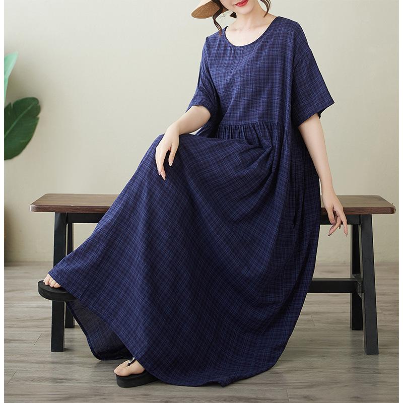 

New Plus Size Short Sleeve Round Neck Summer Maxi Dress with Print Plus Size
