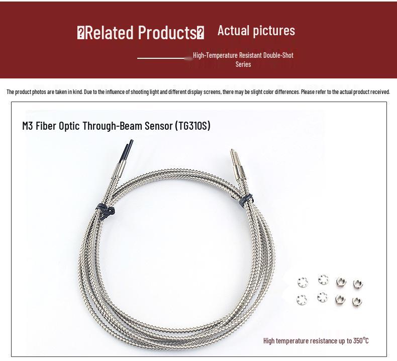 Elbow M3/m4 Diffuse Reflective High-Temp Glass Fiber Optic Sensor (350°C)
