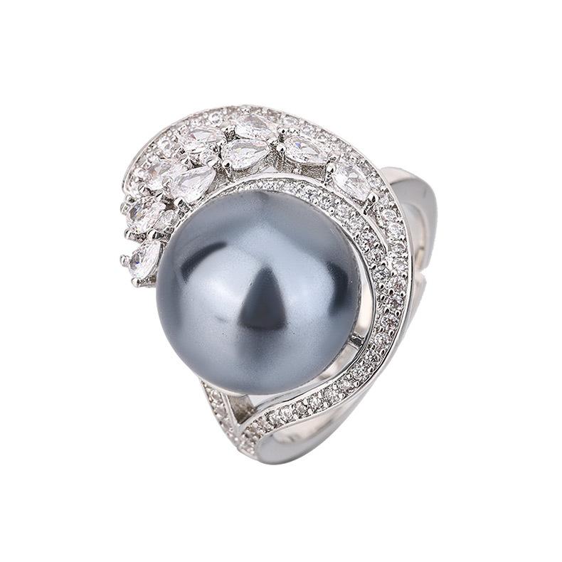 Huamei Jewelry's New Inlaid Imitation Natural Pearl Ring Tahitian Mother Of Adjustable Index Finger