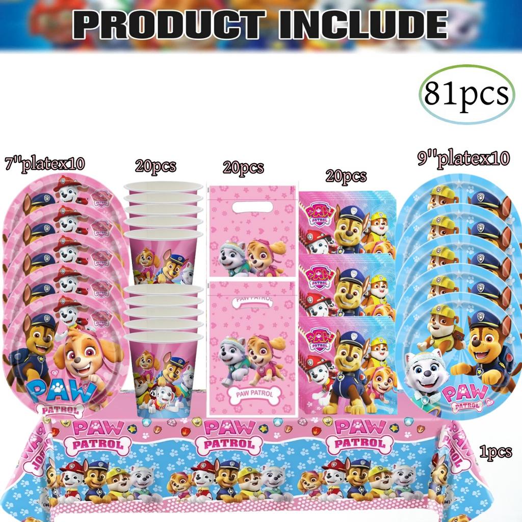 PAW Patrol Doğum Günü Süslemeleri Skye Tek Kullanımlık Sofra Takımı Seti Köpek Masa Örtüsü Tabak Hediye Çantası Bebek Partisi Çocuk Hediyesi Parti Malzemeleri
