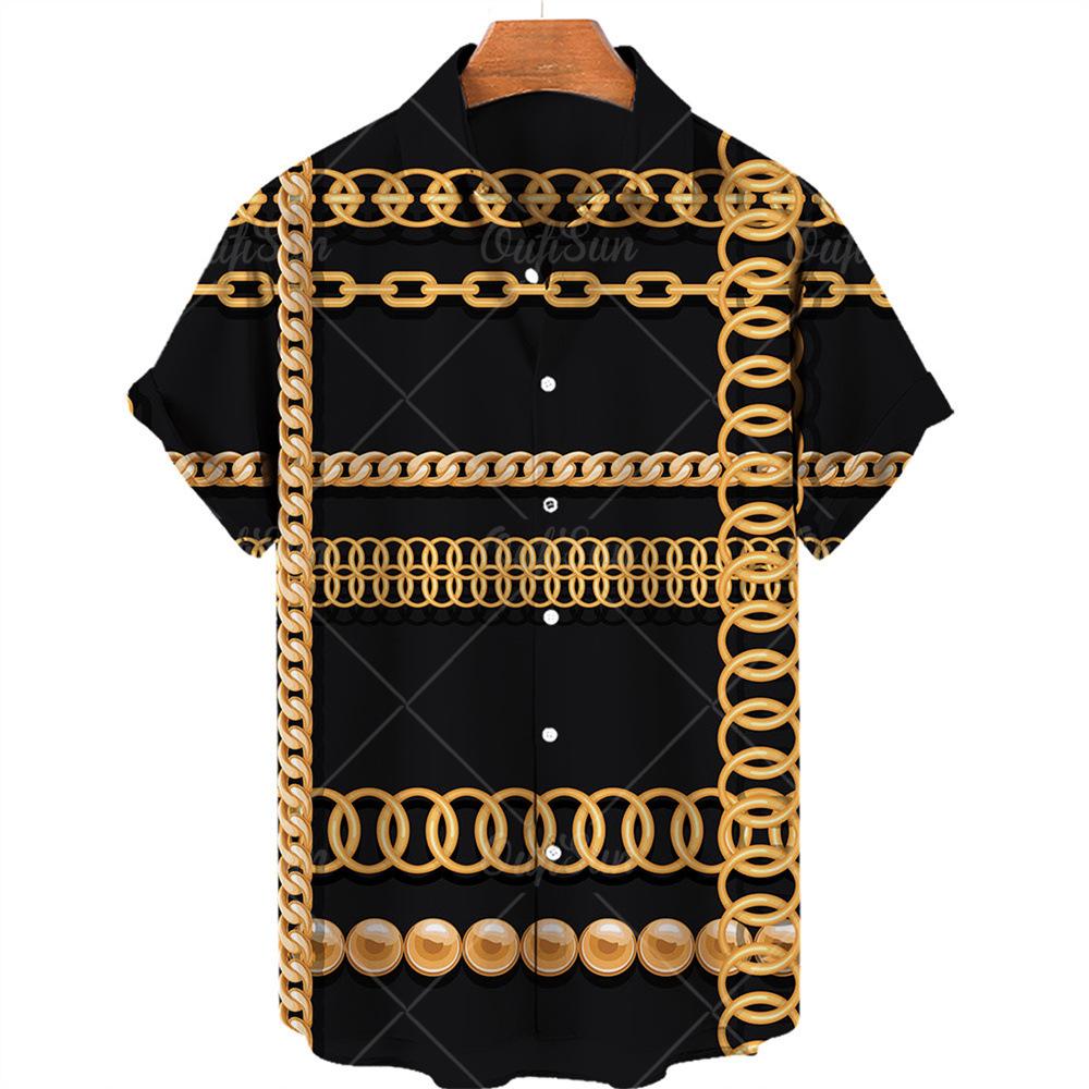 1116 New Hawaiian Shirt 1D Digital Heat Transfer Short Sleeve Shirt Men's Beach Big Gold Chain Men's Shirt