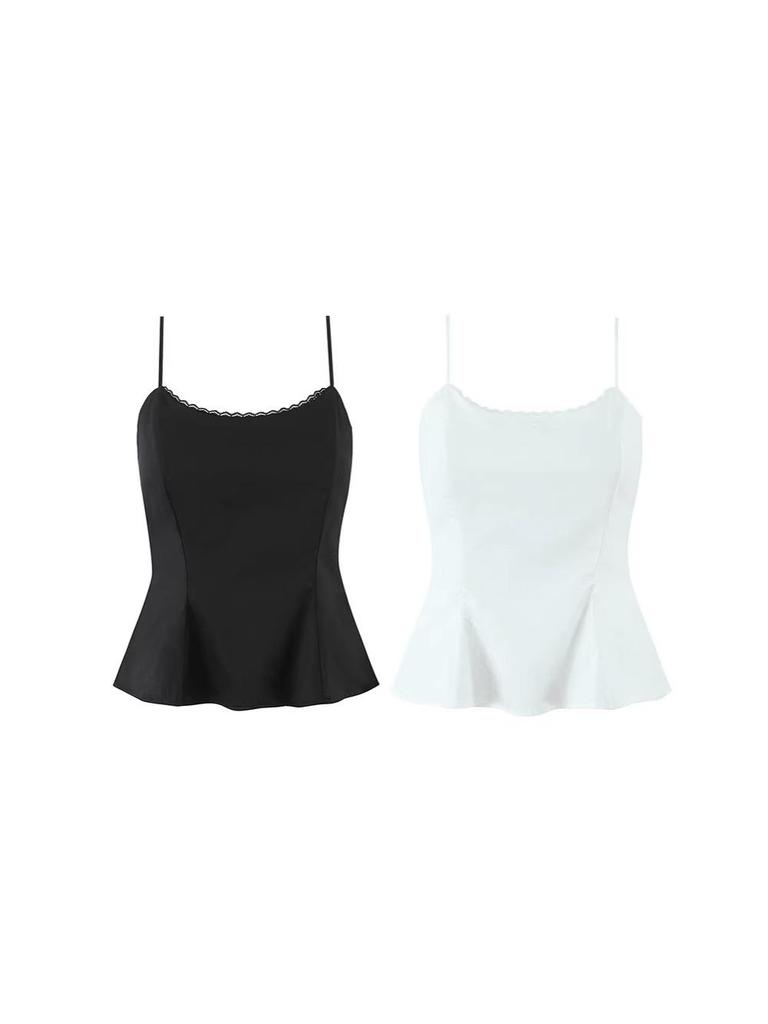 Chic French Lace-Trimmed Waist-Cinching Strapless Camisole for Women