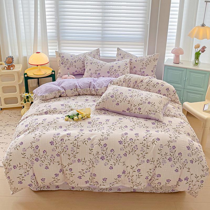 Flowers Bedding Set with Pillowcase Bed Sheet Single Full Size Bed Linen Washed Cotton Duvet Cover Set Queen/King Double Size