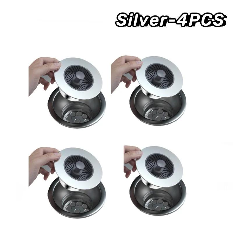 Kitchen Filter Sink 3 In 1 Pop Up ABS Silver Plated Sink Strainer Drain Basket Stopping Blockage Bouncing Core Leak-proof Plug
