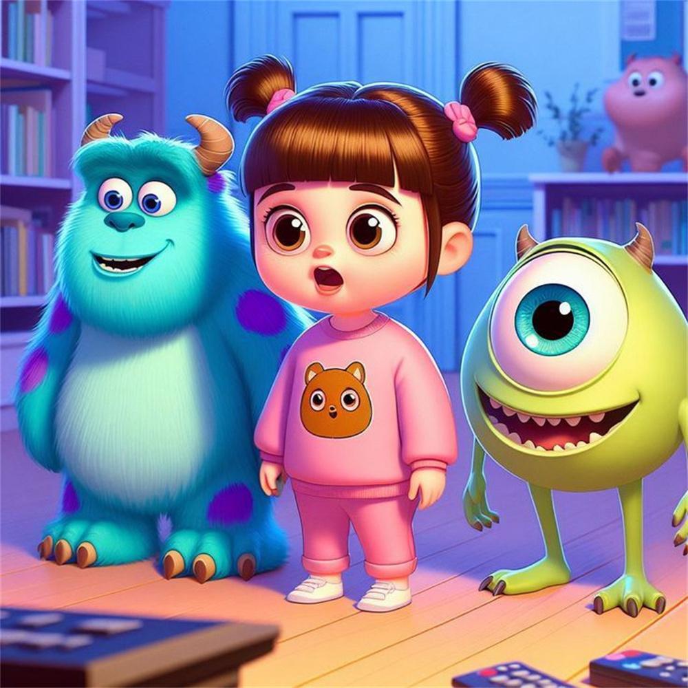 2026 Nowy Disney Potwory i Spółka Urocza Dziewczynka Haft Diamentowy Kreskówka Okrągły Obraz Diamentowy Mozaika Puzzle Dżety Dekoracja Domu