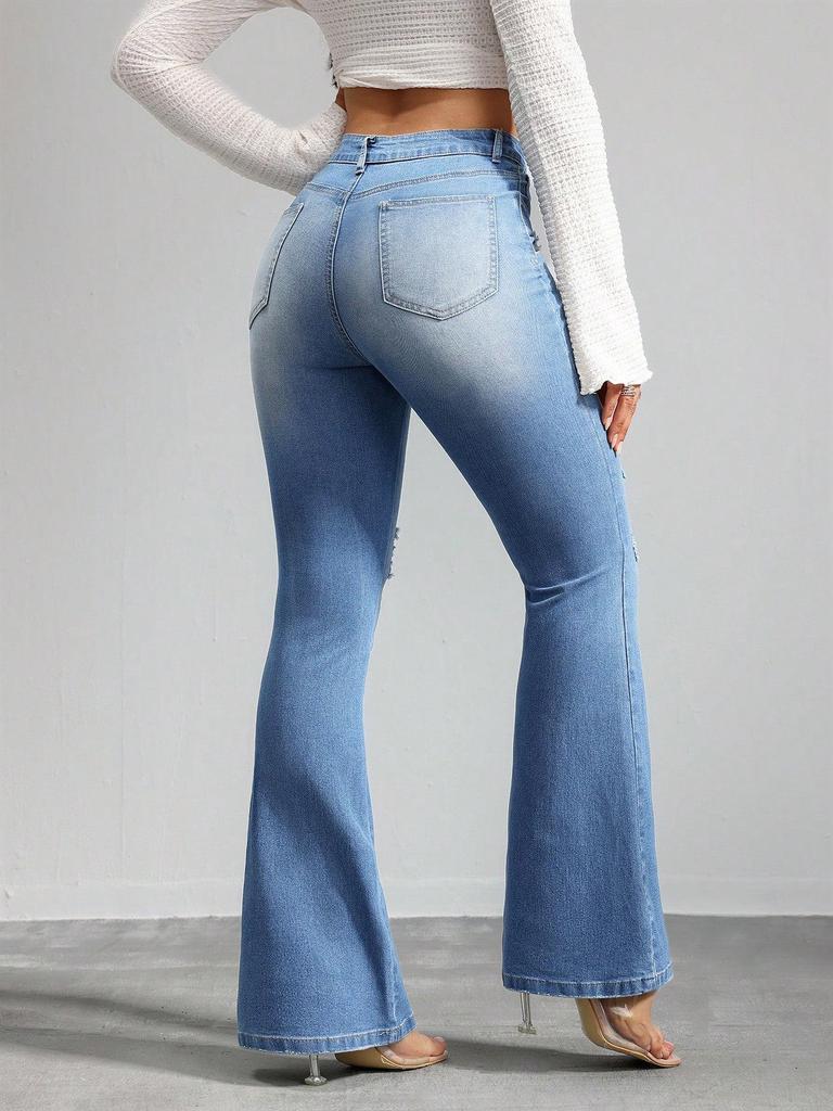 Women's High-Waisted Ripped Micro-Flare Jeans