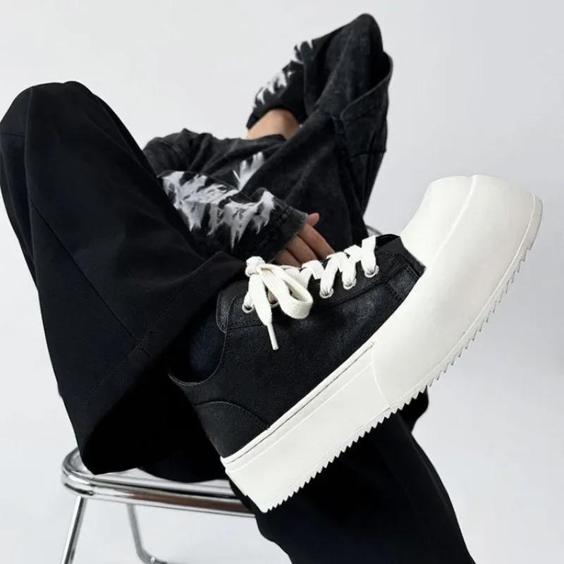 Men Thick-Soled Big Round Toe Sneakers Couple Anti slip Wear Outdoor Shoes Women Versatile Trendy Casual Unisex Board Footwear