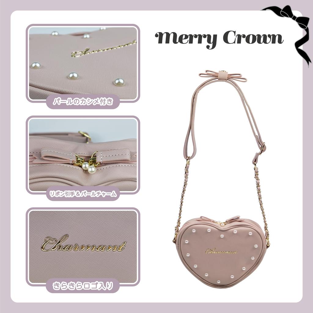 Shoulder Bag Heart Pearl Pink Ribbon Landmine Style Mass Production Style Girly Present Gift Going Out [Merry Crown]