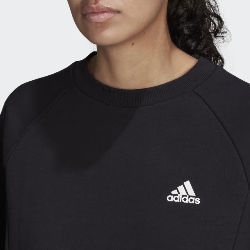 Adidas Micro Logo Ribbed Crew Neck Pullover Long Sleeve Sweatshirt Women Sweatshirt Black HA6622