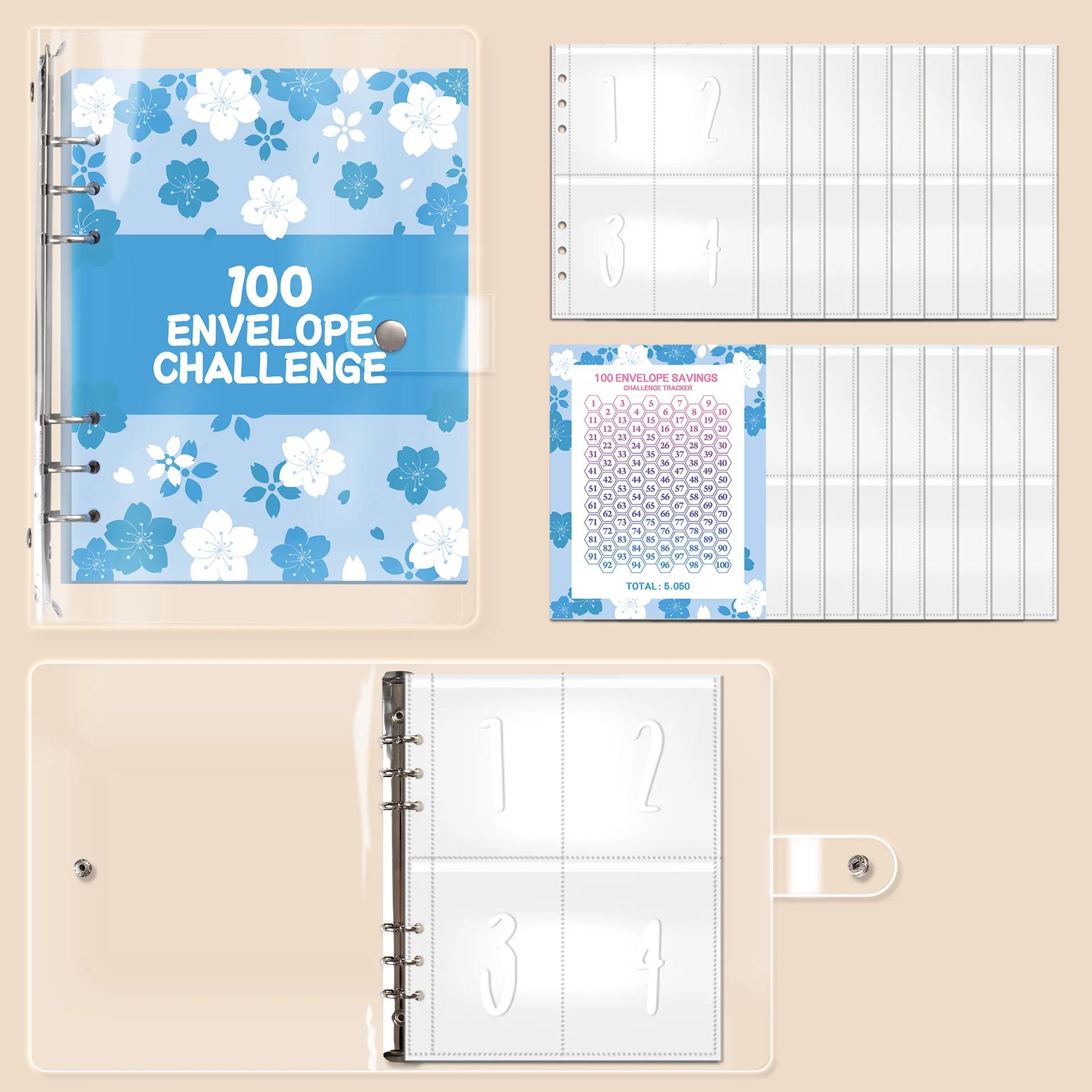 

100 Pack Binder Money Saving Challenge - Durable Laminated Tracker for Organizing Savings синій