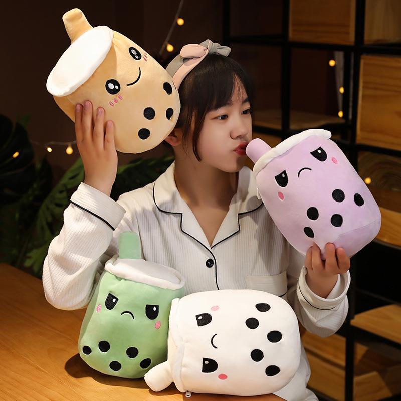 Reversible Secret Pouch Boba Plushie Bubble Tea Milk Plush Doll Soft Toy Stuffed