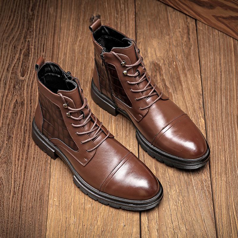 Men s Large Size Autumn/Winter Leather Ankle Boots - Fashionable British Style Retro Martin Boots 41 коричневый