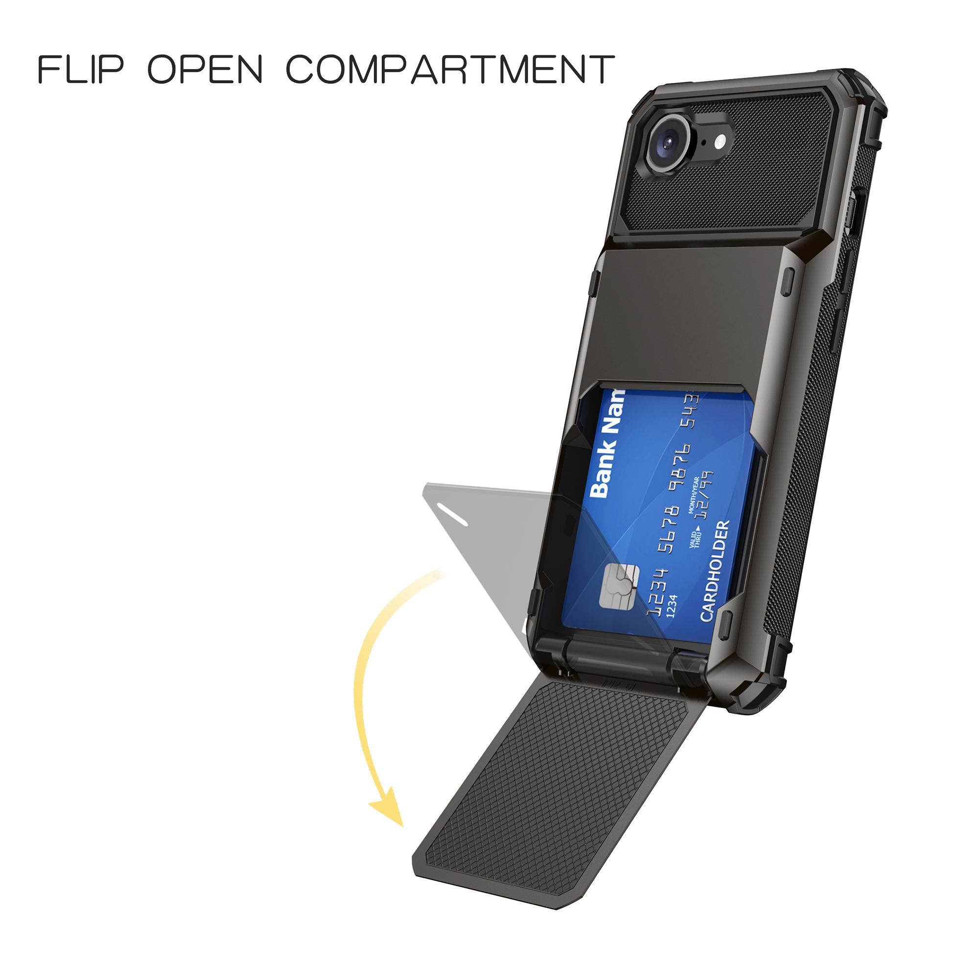 

For iPhone 16e Phone Cover PC+TPU Dual Layer Back Case with Card Holder Blue