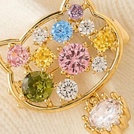 Brooch Pin, Cartoon Cat Design Lapel Pin with Cubic Zirconia, Anti-Exposure Button Cardigan Pin for Bags Hats