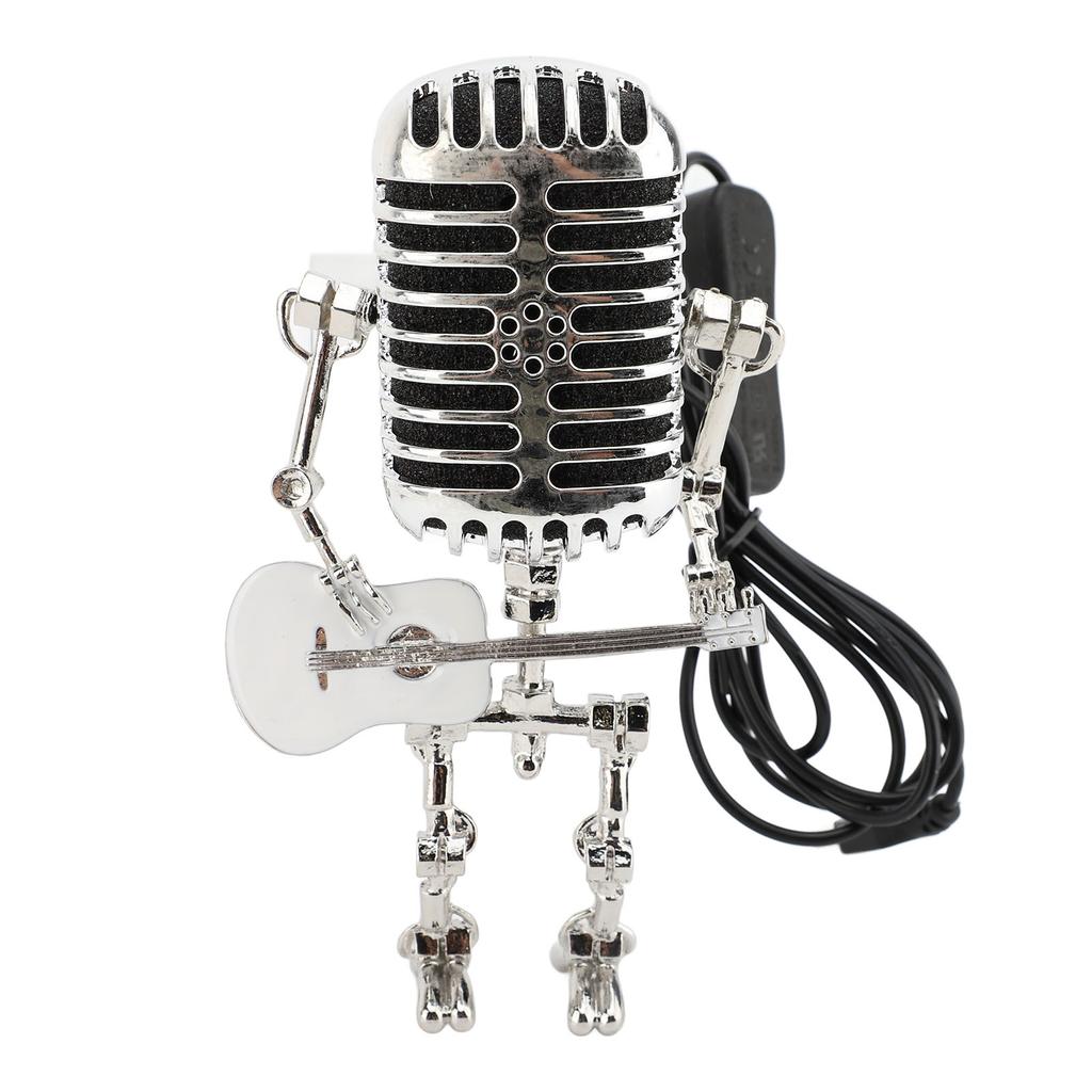 Vintage Microphone Guitar Robot Table Lamp Aluminum Retro Metal Robot Night Light for Bedroom Desk H
