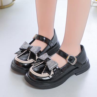 Kinder Prinzessin Lederschuhe 2024 Frühling Neu Britischer Stil Strass Schleife Klettverschluss Kinder Mode Freizeitschuhe für Party