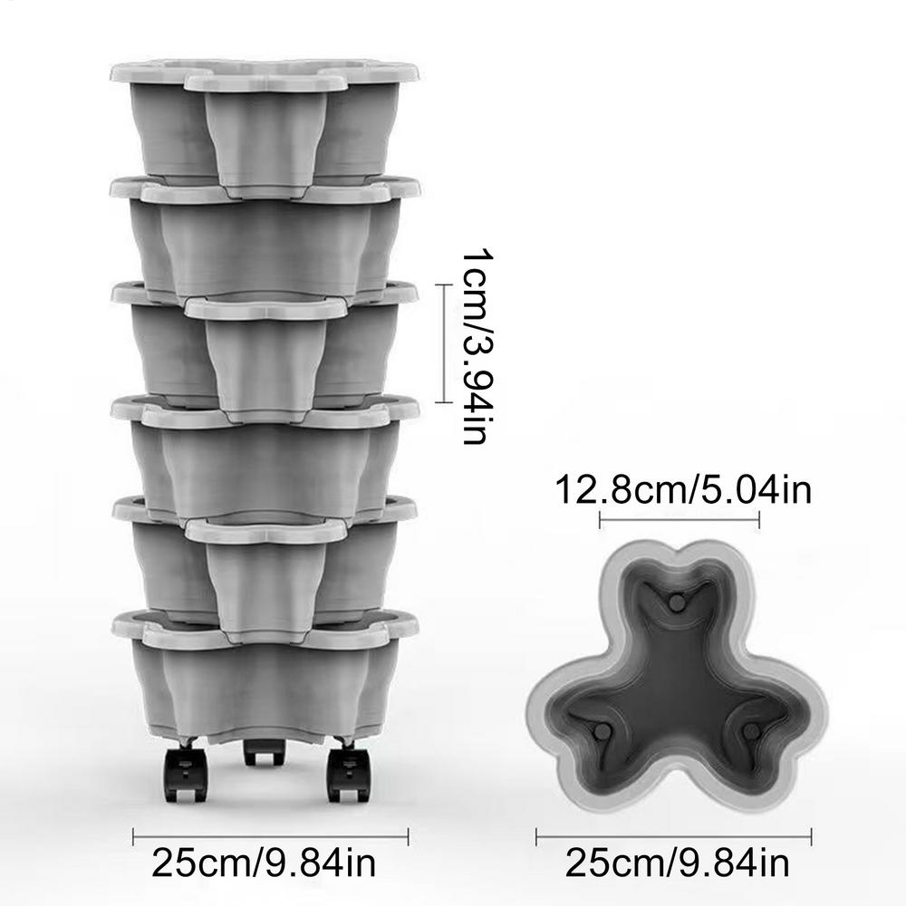 

Garden Plant Tower 6 Tier with Wheels Stackable Vertical Planter Pots Weatherproof Self Watering for Strawberry Flower Vegetable