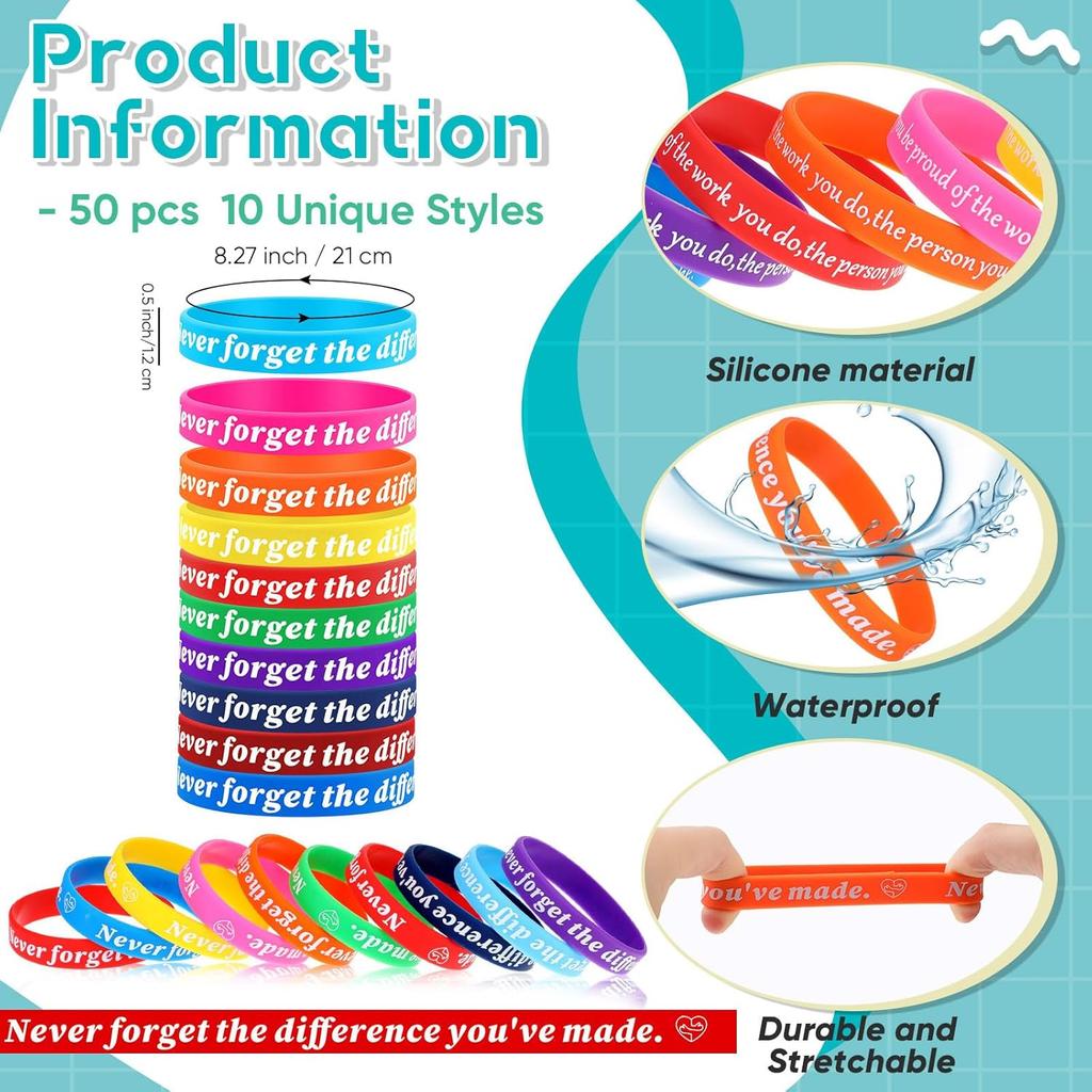 Sasylvia 50 Pcs Employee Appreciation Gifts Silicone Bracelets Motivational Quote Pirational Rubber Wristband Thank You Gift for Coworker Office