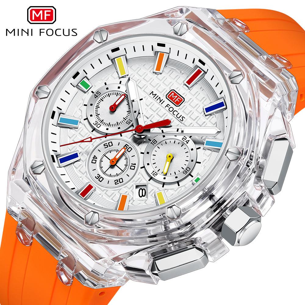 Multifunctional Casual Quartz Watch Mens Watches Waterproof Transparent Case Wrist Watch with Luminous Hands