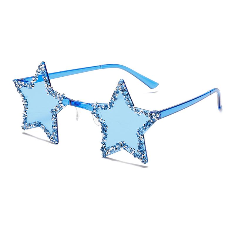 Fashion Candy Color Shades with Crystal Shiny Retro Rimless Star Women Ins Brand Design Sunglasses Chic Beach Sun Glasses