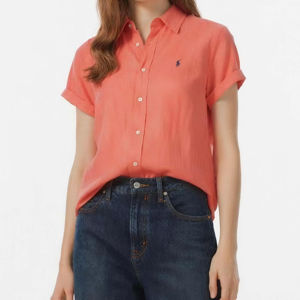 Polo Ralph Lauren SS26 Linen Pointed Collar Pony Embroidered Button Short Sleeve Shirt Women Shirts 211A92158-003