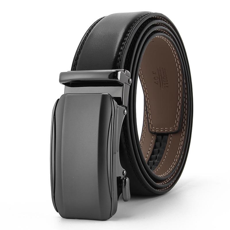 

New Men s Second Layer Leather Automatic Buckle Leather Belt Pure Real Cowhide Business Casual Belt 110-130CM
